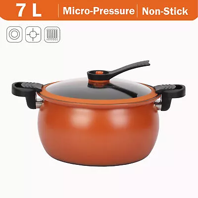 Buy 7L Cast Iron Micro Pressure Cooker Soup Pot Non-Stick Stock Pot With Glass Lid • 24.68£