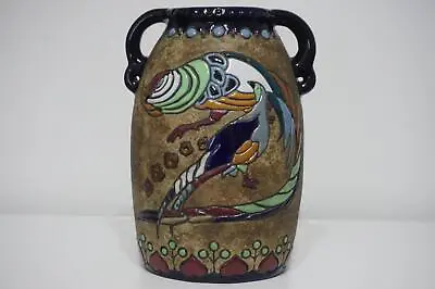 Buy Austrian Amphora Art Pottery Large Vase - Stylised Exotic Birds - C.1900 • 185£