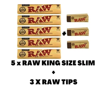 Buy RAW Classic King Size Slim Classic Unrefined Skin Rolling Paper/ FREE RAW Tips • 3.89£