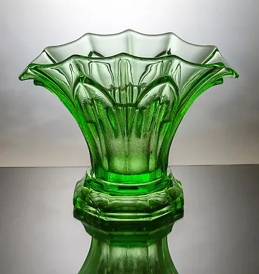 Buy Large Vintage Art Deco 1930s Uranium Fluted Glass Vase Complete With Plinth • 20£
