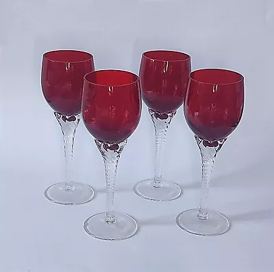 Buy Set 4 Vintage Bohemian  Liqueur Glasses Ruby On Stems Oridinal Box • 26£