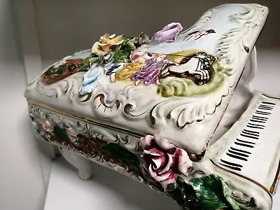 Buy Large Antique Capodimonte Style Porcelain Italian Piano Decorated With Flowers • 69.95£