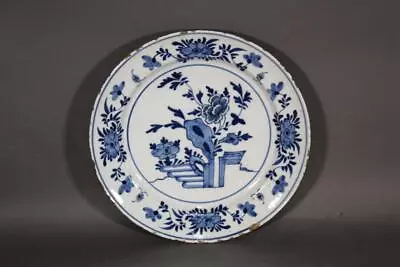 Buy Rare 17th C Dutch Delft Tin Glaze 12  Charger With A Blue Oriental Garden Scene • 11.46£
