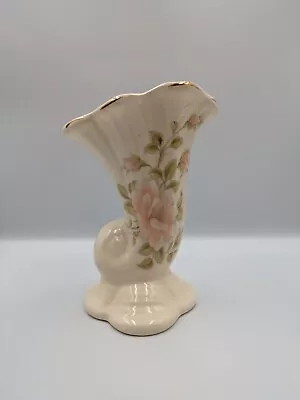 Buy Vintage Maryleigh Pottery Cornucopia Vase White Pink Floral Horn Shell Mantle  • 12£