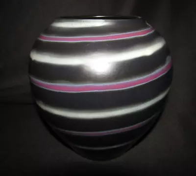 Buy Pottery Vase Black With Blue Magenta And White • 19.26£