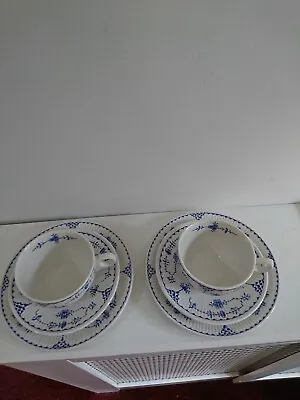Buy Furnivals Blue Denmark Trio X 2- Ribbed Cup,saucer&plates Vgc • 12.99£