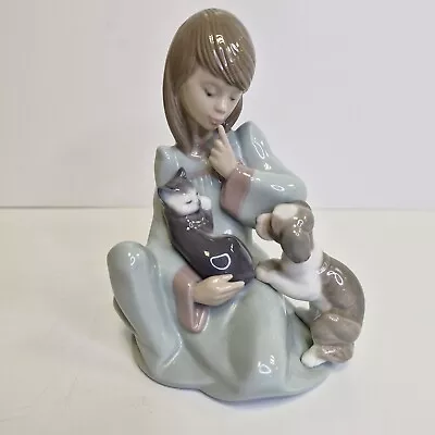 Buy Lladro 5640 Cat Nap Girl With Cat And Puppy Dog VGC Figurine Ornament • 15£