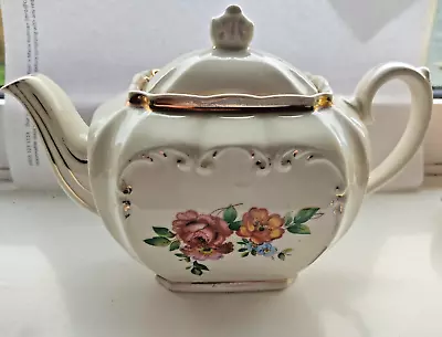 Buy Vintage Sadler England Flower Rose Cube Gold Trim Teapot • 9£
