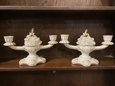 Buy Vintage Porcelain Candlelabra Marked Franz Witter With Women Figurines Set Of 2 • 378.89£