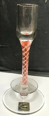 Buy Vintage Hand Made Langham Glass Candlestick Cranberry & White Twisted Stem • 9.99£