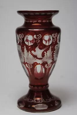 Buy Egermann Glass Vase Ruby Cut To Clear Vintage Bohemian Glass Vase Castle & Bird  • 25£