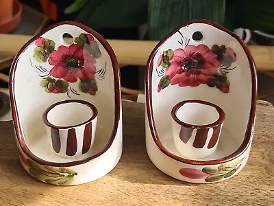 Buy Vintage Ceramic Candle Sconces Spain Floral Hand Painted Rustic • 11.99£