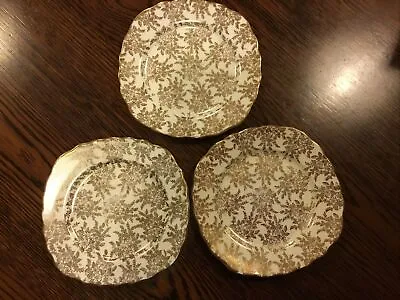 Buy 3 Pretty Vintage Royal Vale Gold Fern (Gold And White)  Cake Plates. VGC. • 12£