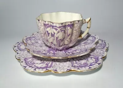 Buy Wileman Foley China Daisy Tea Cup, Saucer & Plate Trio, Purple Snowdrops. A/F • 44.95£