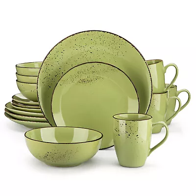 Buy Vancasso Dinner Set Green Stoneware Dishes Plates Mugs Bowls Set Dinnerware 16pc • 16.14£