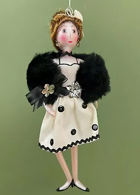 Buy Blown Glass Lady W Faux Fur Coat White Dress Figurine Christmas Ornament • 57.86£