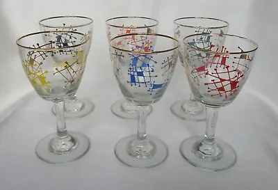 Buy Six 1960's Criss Cross Wine Glasses 13 Cm • 9£