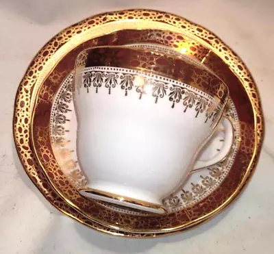 Buy Duchess Bone China Winchester Burgundy & White Teacup Saucer Plate Trio • 12£