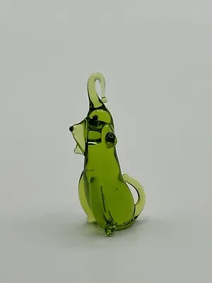 Buy Vintage MCM Green Art Glass Dog Unique Handblown Miniature Animal Trinket • 18.90£