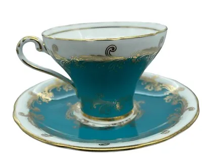 Buy Aynsley Teacup And Saucer Blue/White/Gold  Corset Bone China England Made • 23.98£