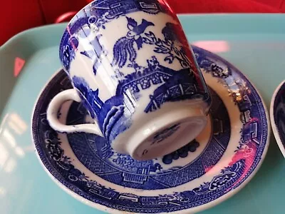 Buy 2 Vintage  Adderley Ware 'Old Willow' Cup & Saucer  Flow Blue Willow Pattern • 12£