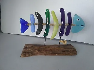 Buy One Off Hand Crafted Stained Glass Fish Skeleton Ornament Driftwood • 20£