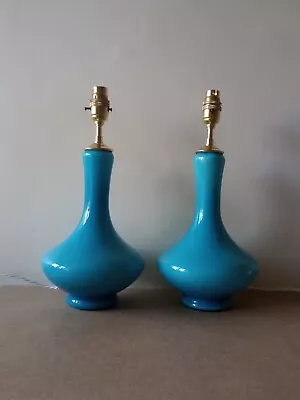 Buy Pair Vintage 1960s Turquoise Blue Glass Holmegaard Table Lamp Bases Jacob E Bang • 600£