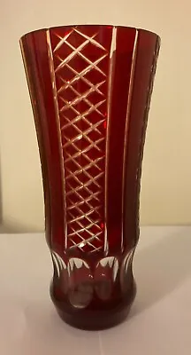 Buy Stunning Bohemian Crystal Ruby Flash Cut Glass Vase • 20£