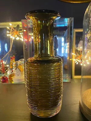 Buy SKRUF Spun Glass Vase By Bengt Edenfalk Signed 1960 Sweden.  Warm Amber Green • 45£