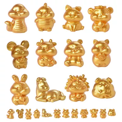 Buy  24 Pcs Twelve Zodiac Golden Resin Ornaments Miniature Dragon Figurines Figure • 17.98£