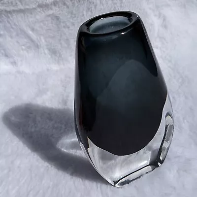 Buy Swedish Hand Blown Nils Landberg 7.5  H Vase Orrefors Art Glass Smokey Black EUC • 53.27£