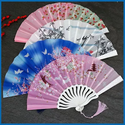 Buy Folding Hand Held Fans Fan Spanish Chinese Style Silk Fan Dances Wedding Props • 2.92£