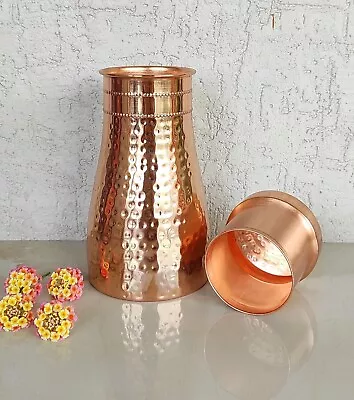 Buy Pure Copper Pitcher With Inbuilt Tumblr Bedroom Bottle Vessel For Drinking Water • 41.54£