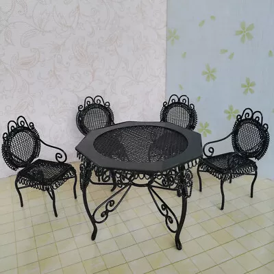 Buy 1:12 Dolls House Miniature Furniture Black Metal Octagonal Table W/ 4 Chairs; • 16.86£