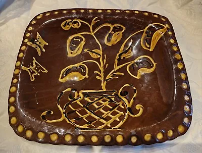 Buy Vintage Studio Pottery Slipware Dish With Plant Pot Flowers  Butterflies Country • 20£