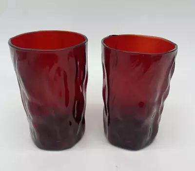 Buy Morgantown Juice Glasses  Ruby Red Crinkle Flat Juice Glass Crinkle Ruby Vintage • 19.18£