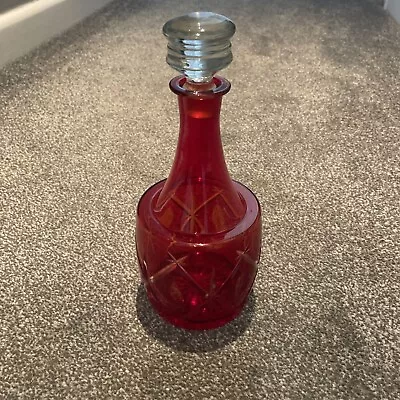 Buy Vintage Cranberry Ruby Red Etched Glass Decanter Cut Glass • 18£