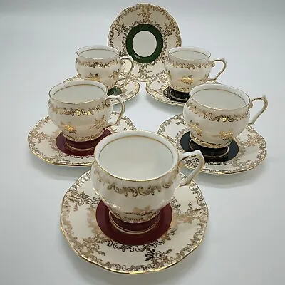 Buy Rosina China Queen's 5x Teacups, 6x Saucers Multicolour/Gilt • 18£