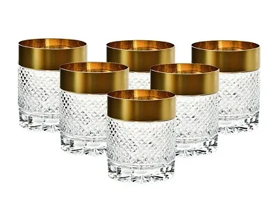 Buy Czech Bohemian Crystal Glass Handmade - Whiskey Glass- 6 Pcs Gold And Cut • 103.99£