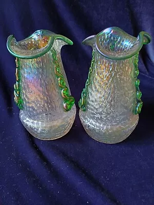 Buy Pair Of Antique Loetz Martele Irridescent Glass Vases • 69.99£