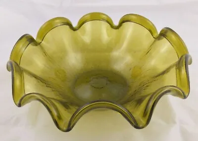 Buy Blenko Green Crackle Art Glass Bowl Ruffled Folded Edge 9 1/2  (B6) • 25.89£
