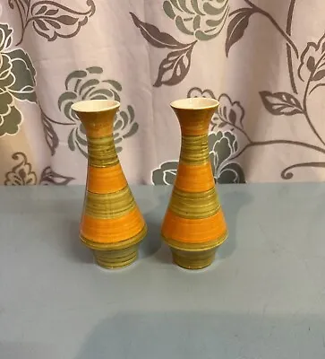 Buy Pair Burleigh Ironstone Bud Vases Orange And Green Stripe • 20£