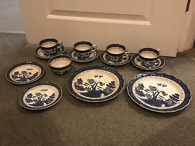 Buy Vintage 13pcs Blue & White Gilt English Tea China Booths Real Old Willow A8025 • 60£