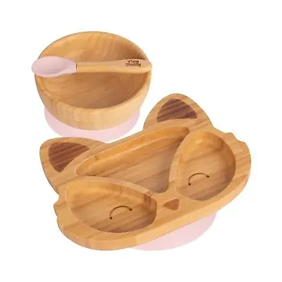 Buy 3pc Tiny Dining Pastel Pink Fox Bamboo Suction Dinner Set Plate Bowl Spoon • 24£
