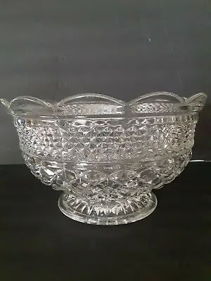 Buy Clear Crystal Diamond Cut Glass Footed Bowl Vintage Glassware 10  Wide (D2) • 25.08£