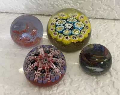 Buy Vintage Glass Paperweights Millefiori Caithness & Unmarked Paperweight X 4 • 20£