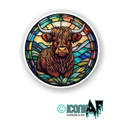 Buy Cute Highland Cow Stained Glass Window Effect Vinyl Car Sticker Decal 95mm • 2.59£
