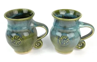 Buy Colm De Ris Irish Pottery MUG Blue Brown Drip Glaze Asymmetrical Celtic Design • 47.41£