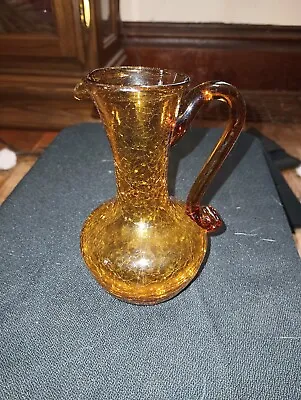 Buy Gold Amber Crackle Glass Mini Pitcher Handblown Applied Handle 5 1/2 Inches • 9.44£