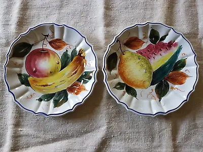 Buy Pair (2) Vintage Bassano Italy Hand Painted Decorative Plates Bright Fruits • 20£